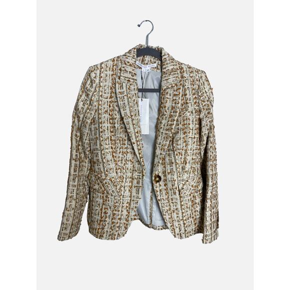 Veronica Beard Women's Tweed Cutaway Blazer Jacket Long Sleeve Ivory Size 2